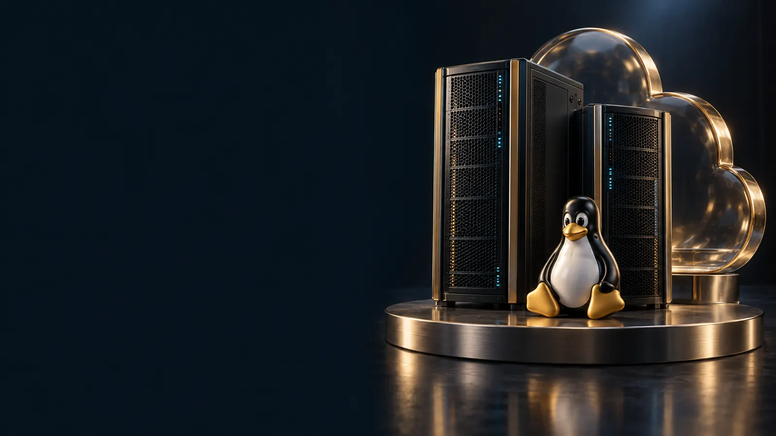 ภาพ 3D จำลองเซิร์ฟเวอร์ Linux และ Cloud เชื่อมต่อกัน